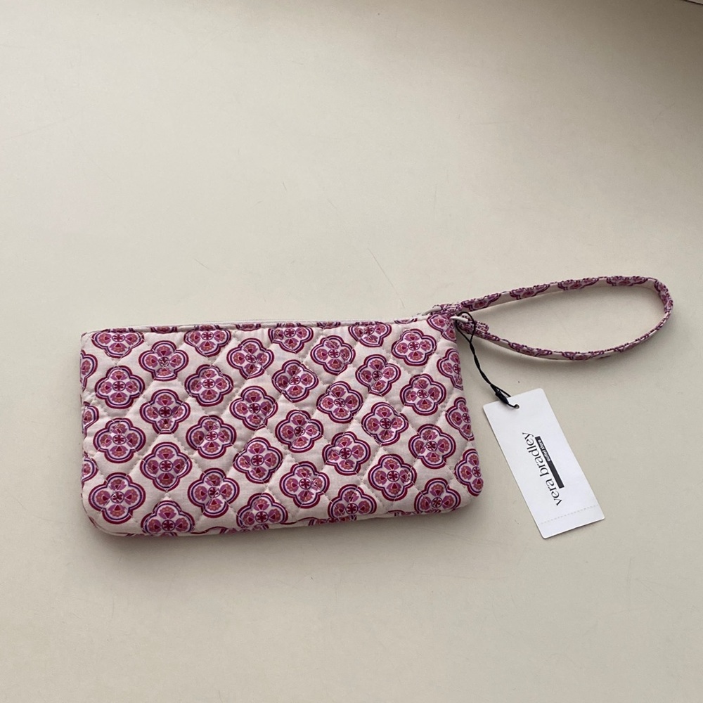 Vera Bradley Pink Floral Quilted Wristlet with Wrist Strap
